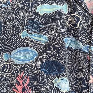 VTG Kahala Mens Atomic Fish Hawaiian Aloha Button Up Shirt XL Blue Linen Blend